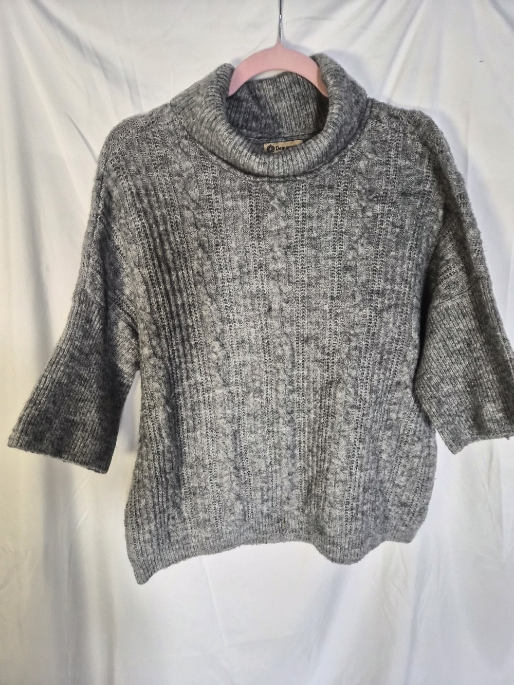 Democracy Gray Cable Turtleneck Sweater